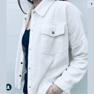 Zara Cream Corduroy Shacket Jacket Button Front Pockets Size XS NWT.